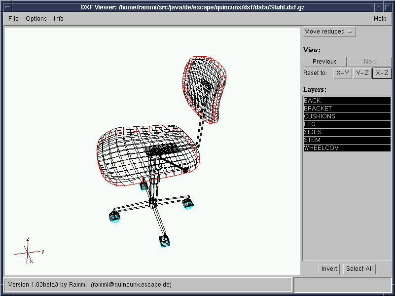Screenshot of DXF Viewer showing chair